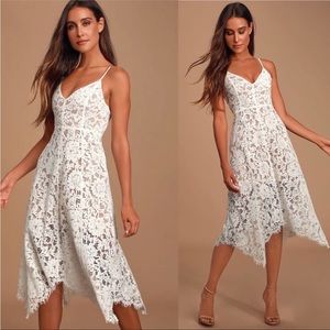 Lulu’s | One Wish White Lace Midi Dress